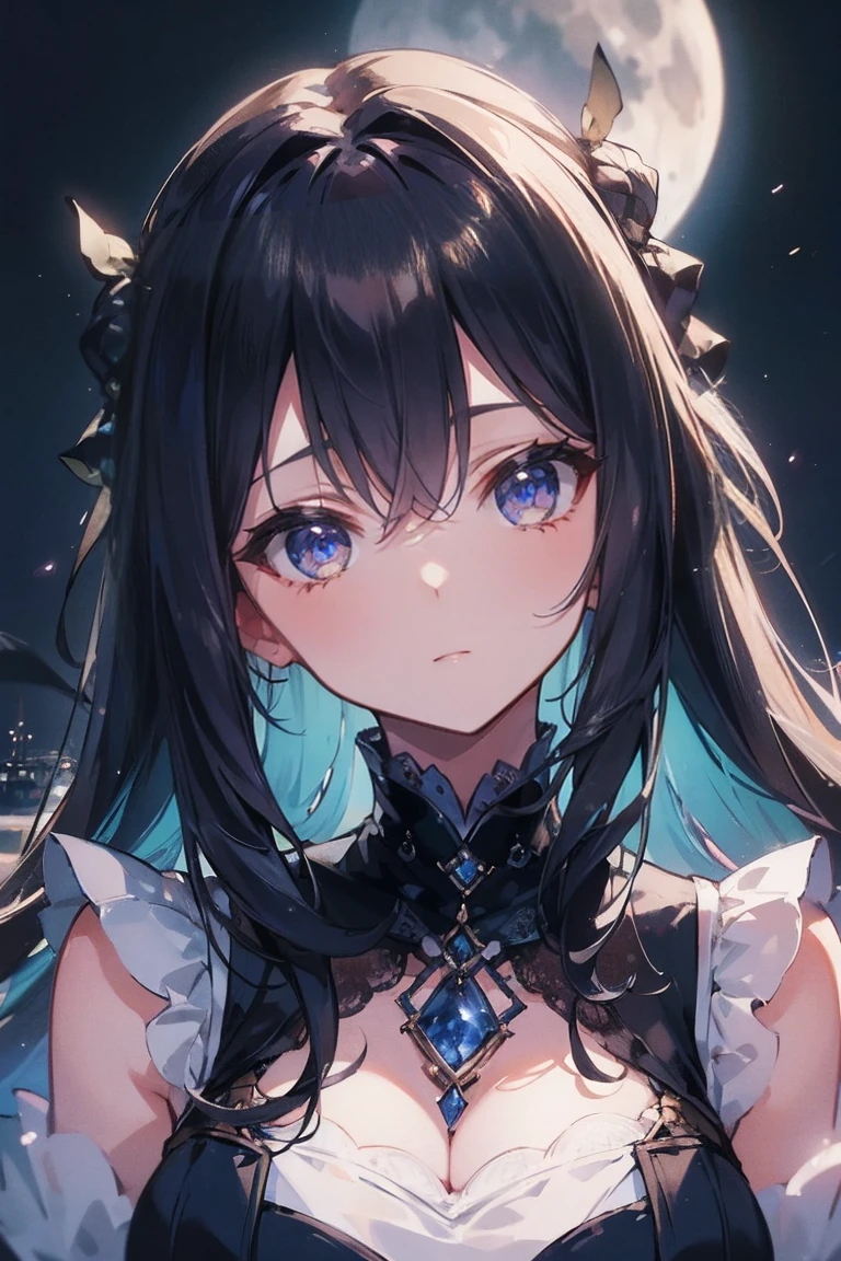 (masterpiece、8k、highest quality)、(Soft Light:1.3), Detailed face, Voluminous hairstyle,Night Moon