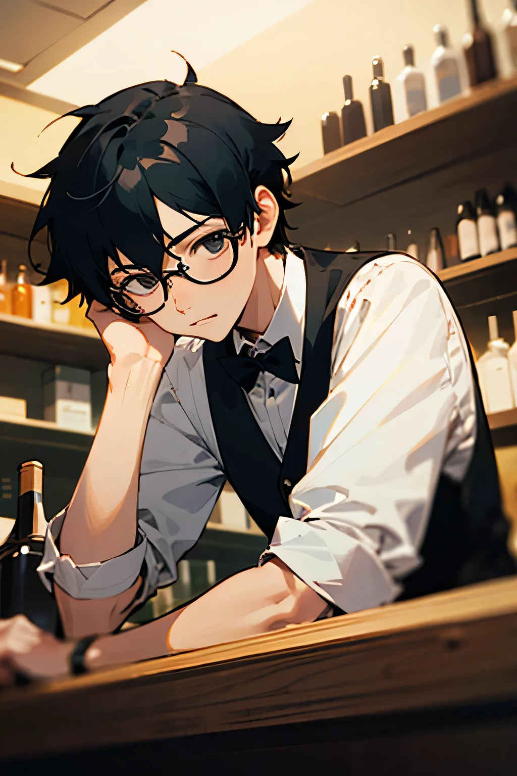 bartender、tobacco、Black Hair、Boy with glasses