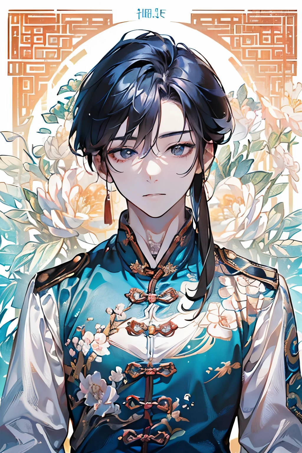 ((16歳くらいのmale性:1.2)),((male:1.4)),((Chinese military uniform:1.2)),((hanfu costume1.25)),((Gorgeous and voluminous outfit:1.3)),((costume by White color)),//((high quality:1.2)),((Shiny eyes:1.3)),((hanfu costume:1.35)),((beautiful image:1.2)),((high graphic:1.2)),((In the bed:1.35)),Close-up of face