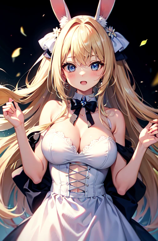 (Five Fingers, Four fingers and a thumb), Super beautiful girl, (masterpieceの顔, masterpieceの目:1.1), (Long Blonde Hair), break, flat_chest, Huge_chest, wide_Waist, Open your mouth and laugh, Long eyelashes, compensate, break, Bunny girl, Bunny ears, Rabbit&#39;s Tail, Patent leather leotard, wrist_cuffs, bow tie, expensive_Heel, break, (Bare arms, Exposing shoulders), break, (Large mesh fishnet stockings:1.3), casino, Roulette table, Lots of coins, masterpiece, highest quality, It captures a very cute moment, Depth of written boundary, Super detailed, ultra expensive resolution, c4d, Octadale, 3D Modeling, 8k, 16k,