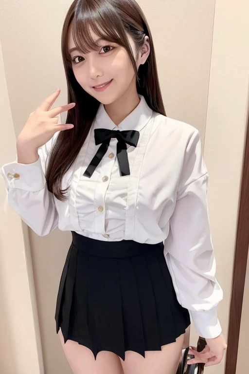 Gravure idol pose Hotel uniform White clothes high resolution Not too small bust Black Mini Skirt Skirts should be shortened