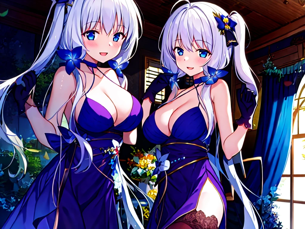 (masterpiece, best quality:1.2), 1 Girl, Solitary, white hair, Black gloves, hands up, black, indoors,giggle