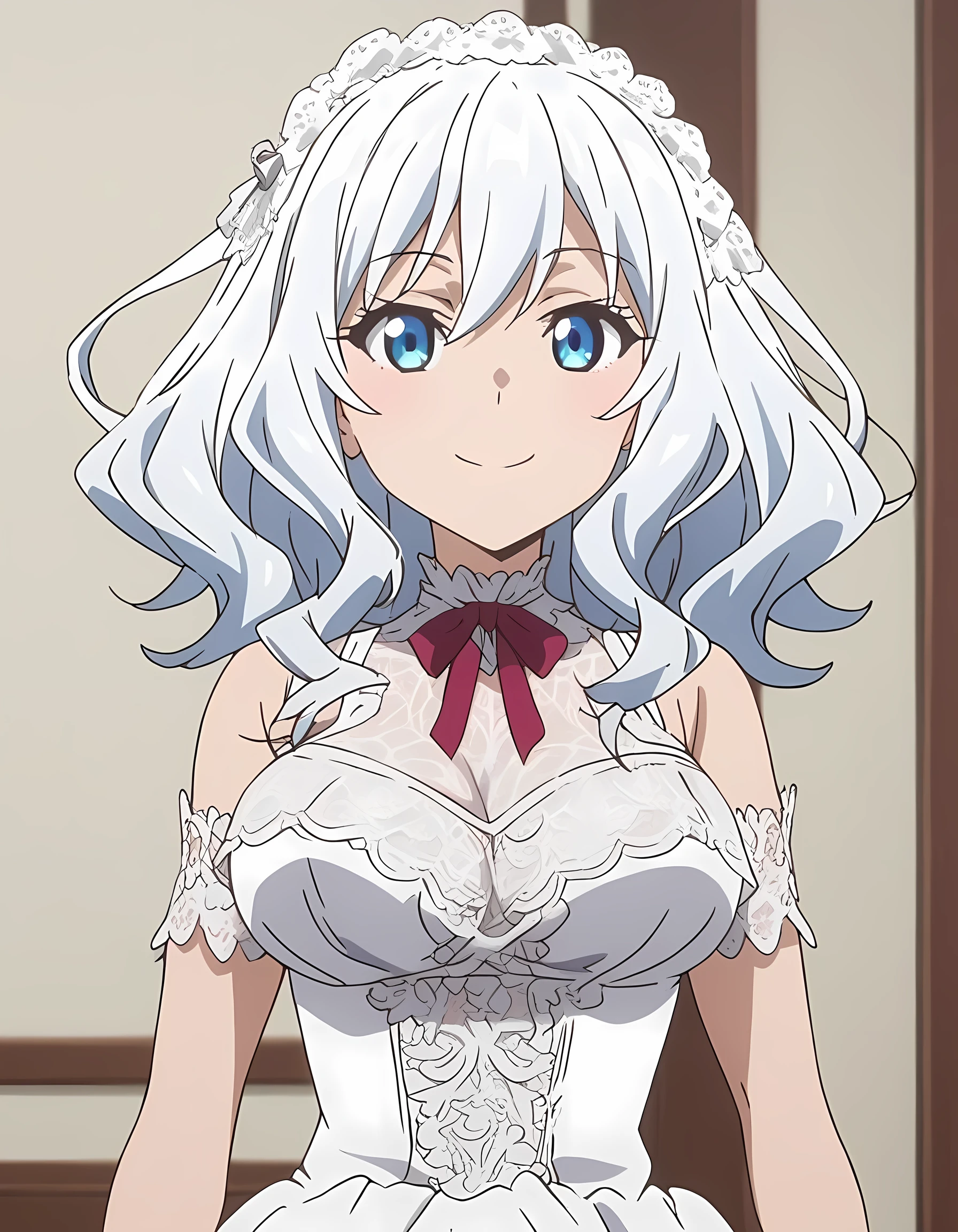 anime screencap,1girl,smile,white dress,frill,lace