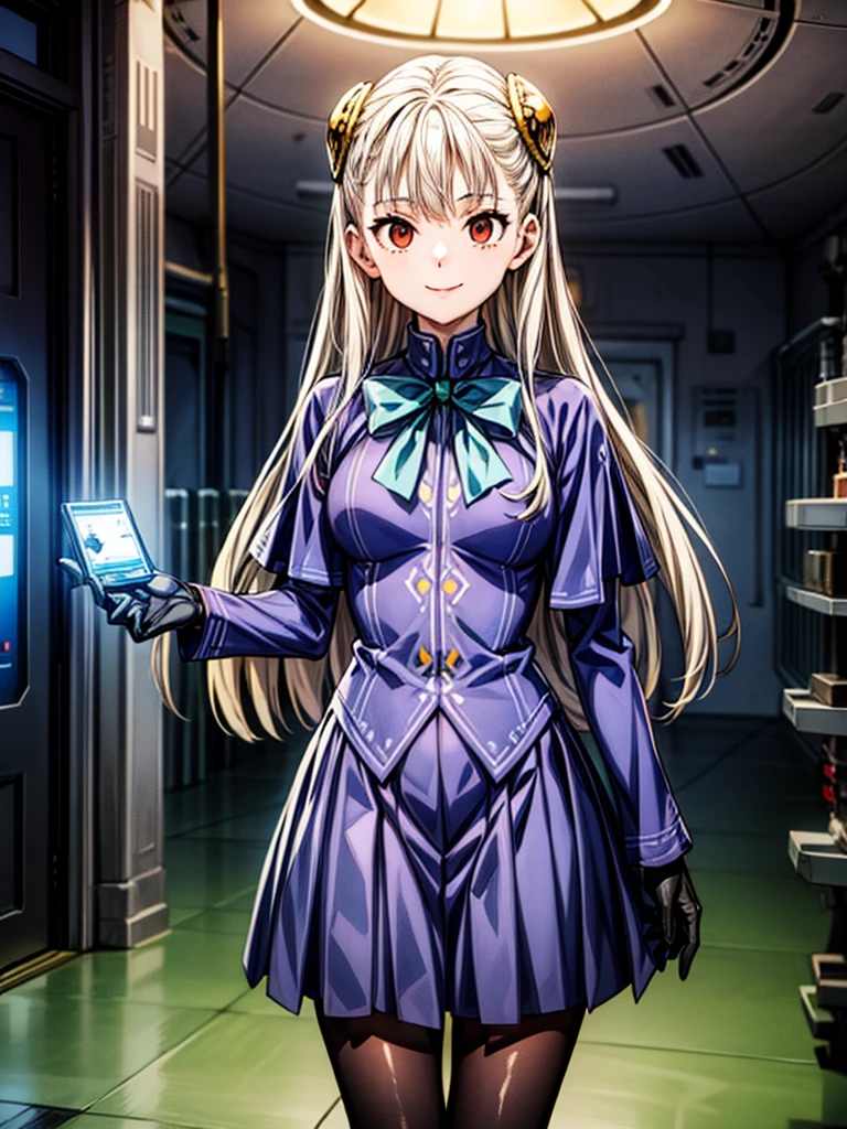 (masterpiece、highest quality、High resolution)、(Inside a futuristic base:1.6),1 girl、alone、Ingrid、Hair Pod、gloves、skirt、pantyhose、bow、dress、 eye、(Wicked Smile:1.4)、Anime Style、Evil Bosses、Trampling、Esbian all over,,empty eyes,Mind Control Devices, stop temporarilys, Obedient_stop temporarily, Show your collar