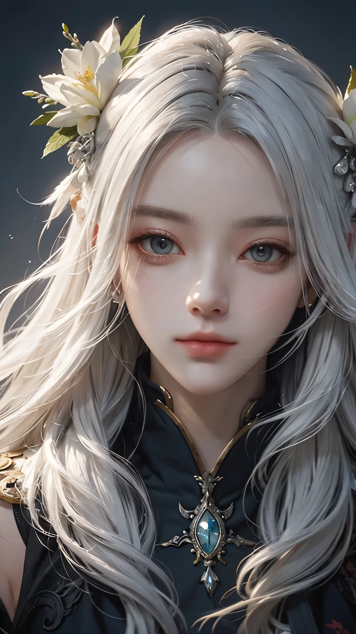 Close-up of a white-haired woman wearing a white mask, Beautiful character painting, guweiz, Artwork in the style of Guweiz, White-haired deity, author：Yang Jie, Epic and beautiful character art, Stunning character art, author：Fan Qi, by Wuzhun Shifan, guweiz on pixiv artstation