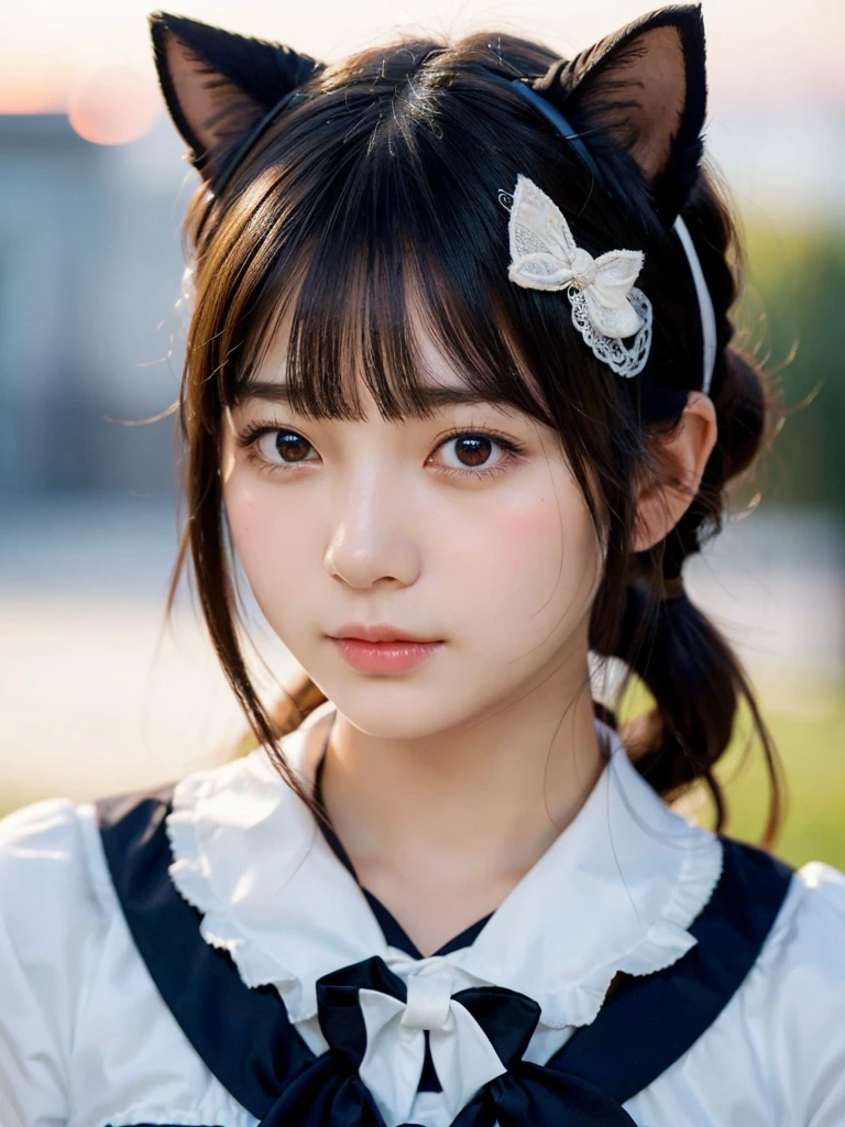 (Best Picture Quality,8K Quality,Masterpiece:1.3,),(Super A Quality,Photorealistic:1.4,Raw Photo),(Asahi:1.3),(Masterpiece:1.2),(Realistic:1.2),(Raw Photo),(Detail:1. 2), Official Art, Unity 8K wallpaper, Super definition, aesthetic, masterpiece, top quality, outdoor, white exterior wall, natural light (bright sunlight), one girl, garden, ribbon in hair, (hair tied back), dark hair, bangs, 13 years old, (13 years old), cute face, angry face, (frustration, pout, upturned mouth, upturned eyes, ), glossy cheeks, (light on cheeks), simple white dress, (long sleeves, collar), neat, young