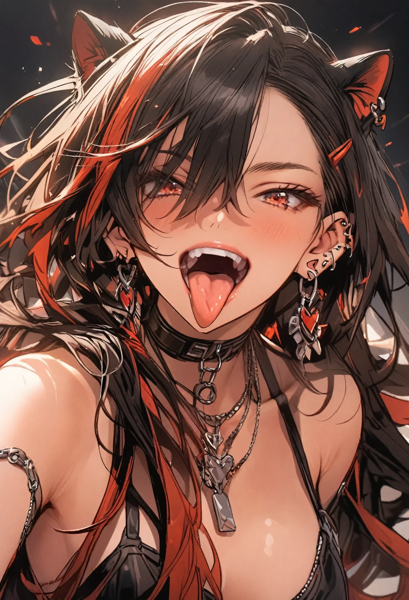 red, tongue，Gal，Earrings，red