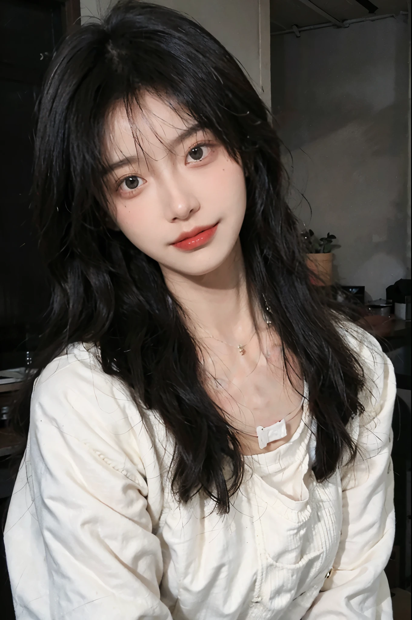 best qualtiy， Ultra-high resolution， （realisticlying：1.4），cute hairpin，1girll，Red long-haired,Cropped black sweater ，Beautiful woman with a slim figure:1.4, Pronounced abs:1.4, On the island,Ultra-fine face，Elaborate Eyes，double eyelid，choker necklace