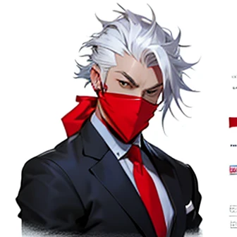 (((Best quality ,artwork ))) human Male white Mad hair , (( Concept ART )) , wearing red Tie ,Bandana Mask