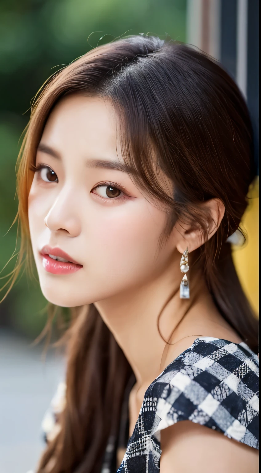arafed woman in a plaid dress and a white shirt, portrait of jossi of blackpink, jaeyeon nam, jinyoung shin, captured on canon eos r 6, headshot profile picture, taejune kim, portrait of female korean idol, gongbi, kim doyoung, red velvet, yanjun chengt, sakimichan, heonhwa choe