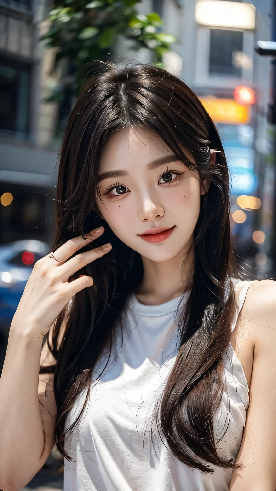 masterpiece、top-quality)、1 beautiful girl、in the villa , (Detailed beautiful eyes), ((Detailed skin)) , ((Detailed medium hair)), Walk around the store、((Boyish Brown Medium Hair))、((Smaller face))、((Neutral face))、((Light brown eyes))、((Korean Girl))、((18year old))、((cool lady))、((A shy smile on his face))、((Korean Makeup))、((elongated and sharp eyes))、((Happy dating))、((boyish))、on the wvilla), ((CG rendering)), ((Blurred background)), ((16K)), ((Very detailed)), ((wallpaper)), ((depth of field)), ((movie light)), (( Ray tracing)).