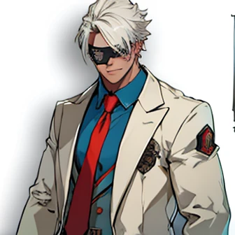 (((Best quality ,artwork ))) human Male white Mad hair , (( Concept ART )) , wearing red Tie , white shirt , wearing Eye patch 