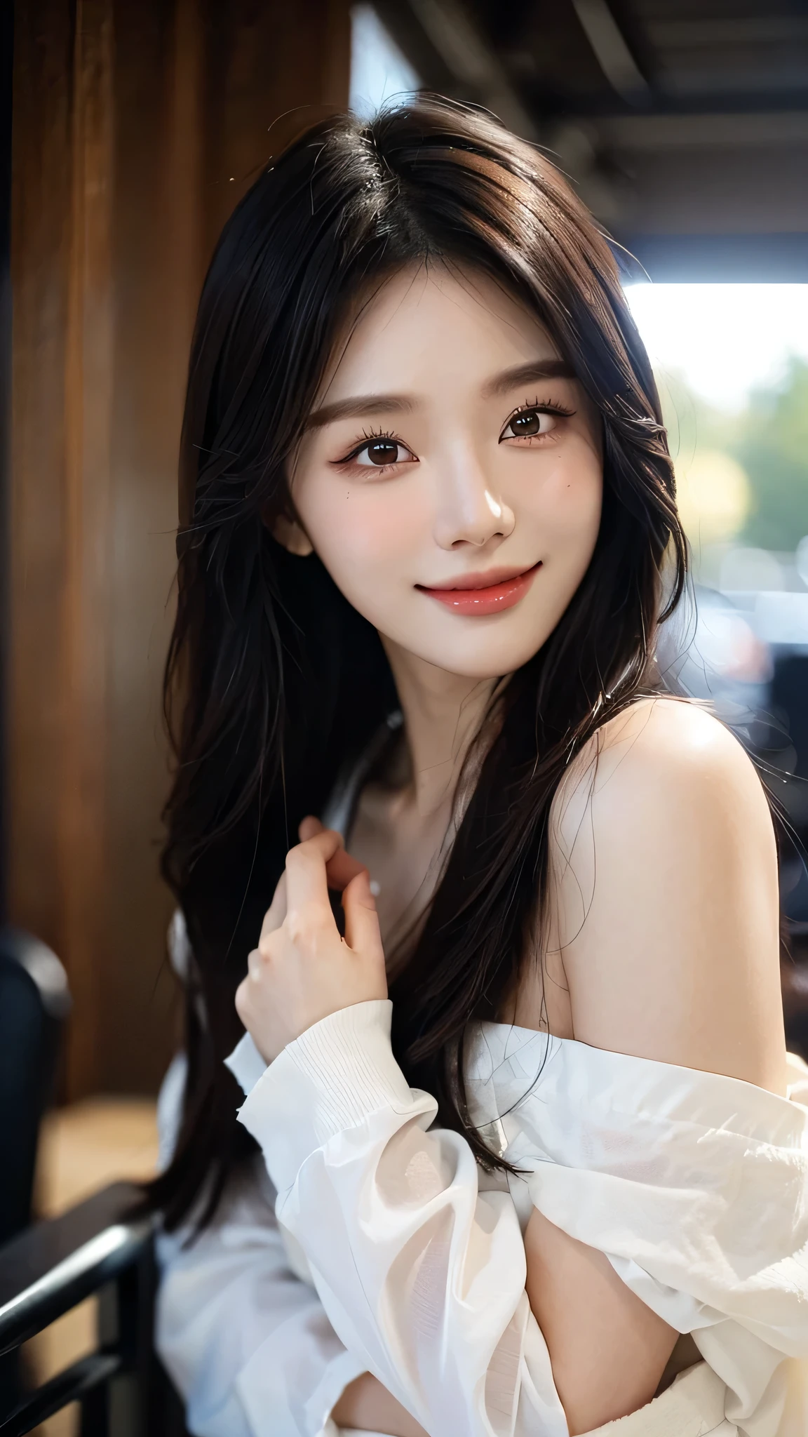 ​masterpiece、top-quality)、1 beutiful girl、in the villa , ((Wearing black sunglasses )), (Detailed beautiful eyes), ((Detailed skin)) , ((Detailed medium hair))、((Boyish Brown Medium Hair))、((Smaller face))、((Neutral face))、((Light brown eyes))、((Korean Girl))、((18year old))、((cool lady))、((A shy smile on his face))、((Korean Makeup))、((elongated and sharp eyes))、((Happy dating))、((boyish))、on the wvilla), ((CG rendering)), ((Blurred background)), ((16K)),  ((Very detailed)), ((wallpaper)), ((depth of field)), ((movie light)), (( Ray tracing)).