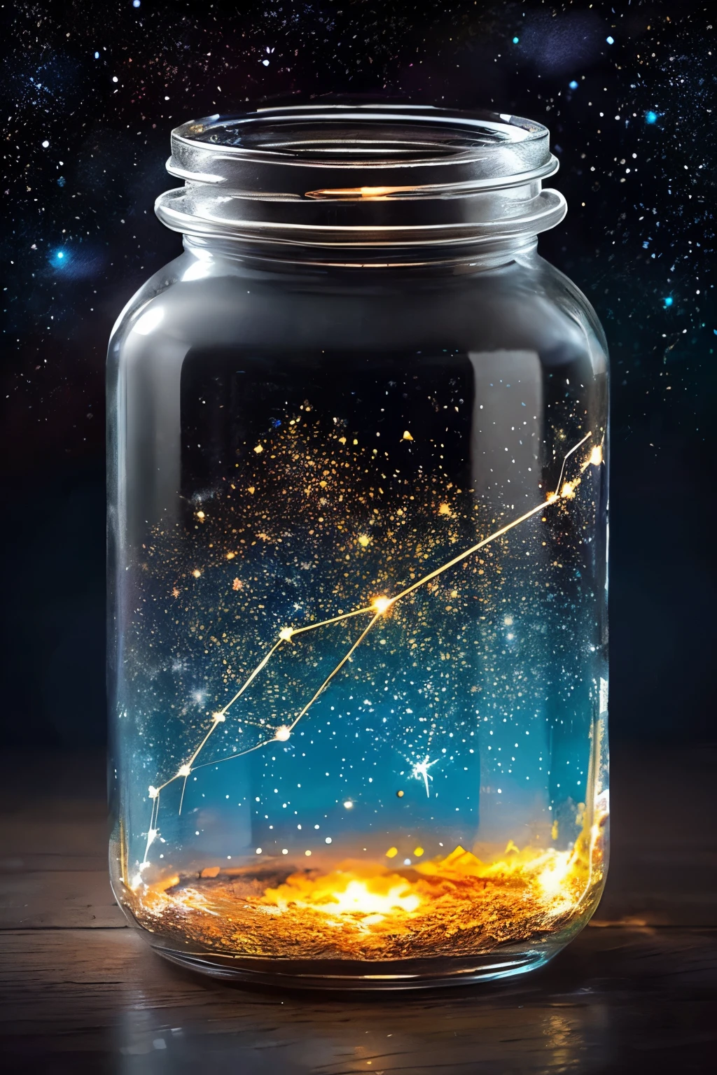 ​masterpiece、top-quality、（Very delicate and beautiful starry sky landscape trapped in a jar）、world masterpiece theater、high-resolutionisometric、top-quality、illustratio、Impasto、canvas、an oil painting、realism、realisitic