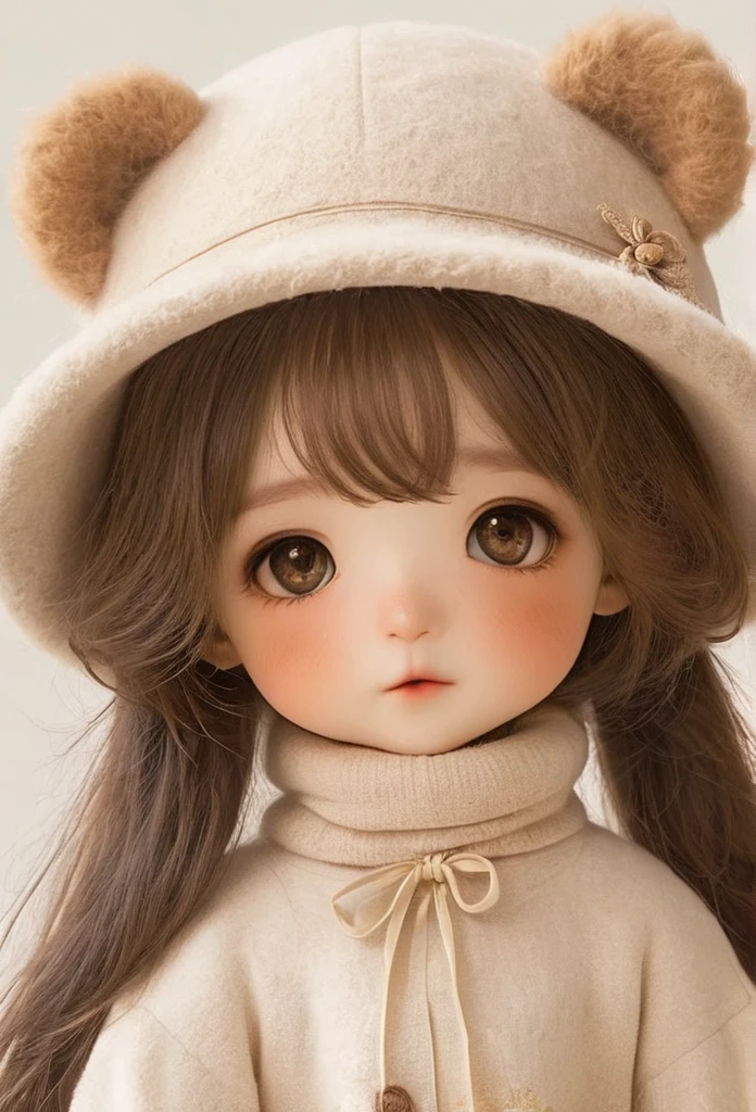 dream，Cute bear girl wearing a big hat，brown curly long hair, golden eyes, Soft，sock，shoe，whole body，Soft，