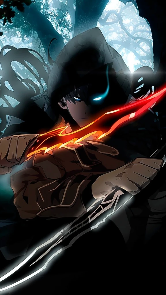 anime character with glowing sword in dark forest with trees, badass anime 8 k, berserk art style, anime wallaper, trigger anime artstyle, mobile wallpaper, epic anime style, anime epic artwork, anime wallpaper, 4k anime wallpaper, hd anime wallaper, tower of god, phone wallpaper, pin on anime, epic anime, ultra hd anime wallpaper