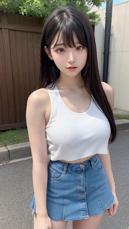 8K、Detailed Description、Very high definition、Realistic、reality的、Real、live-action、reality、High resolution、Nogizaka46、japanese idol,beautiful girl、21 years old、White tight tank top, above the knee, view angle、Mouth closed、Lacrosse court、sunny、Strong winds、Straight Long Hair、Headband、Very black hair、Pastel yellow flared mini skirt、Her skirt is flipped up、Hair blowing in the wind、pretty girl、Beauty、Large Breasts、Glowing Skin、Glowing Skin、Shiny Hair、Very white skin、Heavy makeup、Embarrassed、Shyly、Slit eyes、Big Eyes、Double eyelids、Don't show your teeth、Cross your arms behind your hips、clear、Looking up、Peeking at this from below