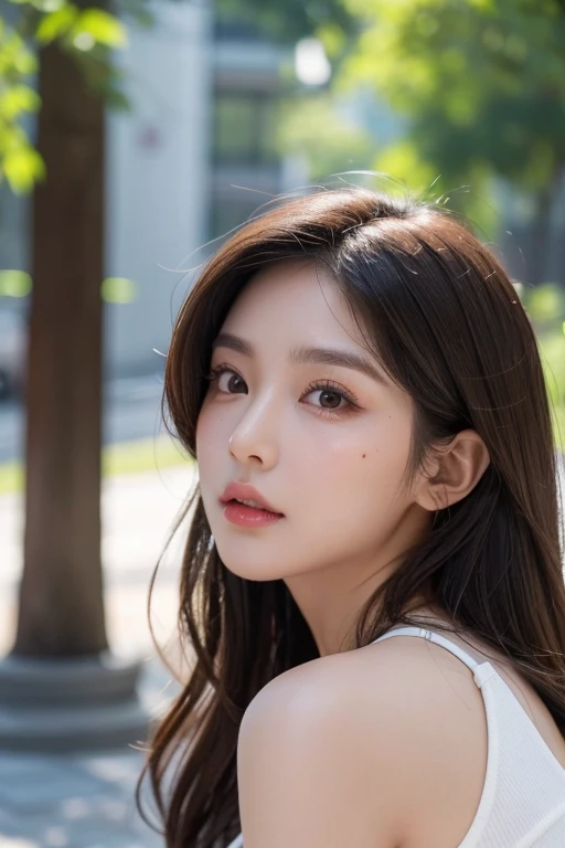 woman Age 25 Slit eyes semi-long Beautiful skin A small mole around the mouth The nose is normal Her hair is brown. Lips are cod roe Gal