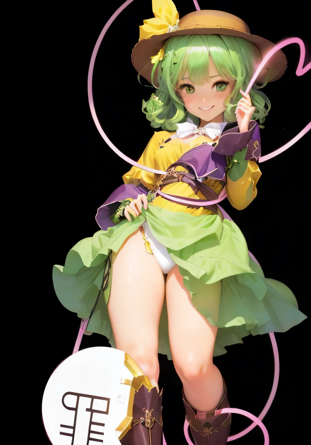 Photorealistic、Thighs reflecting light、The girl is looking at the person below、The girl has a devilish smile