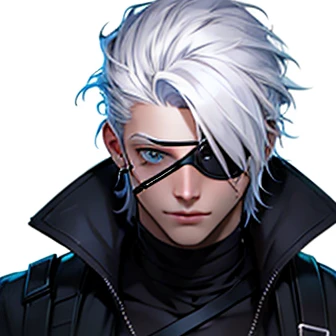 (((Best quality ,artwork ))) human Male white coolhair , (( Concept ART face )) , yelllow eyes,((wearing Eye patch ))