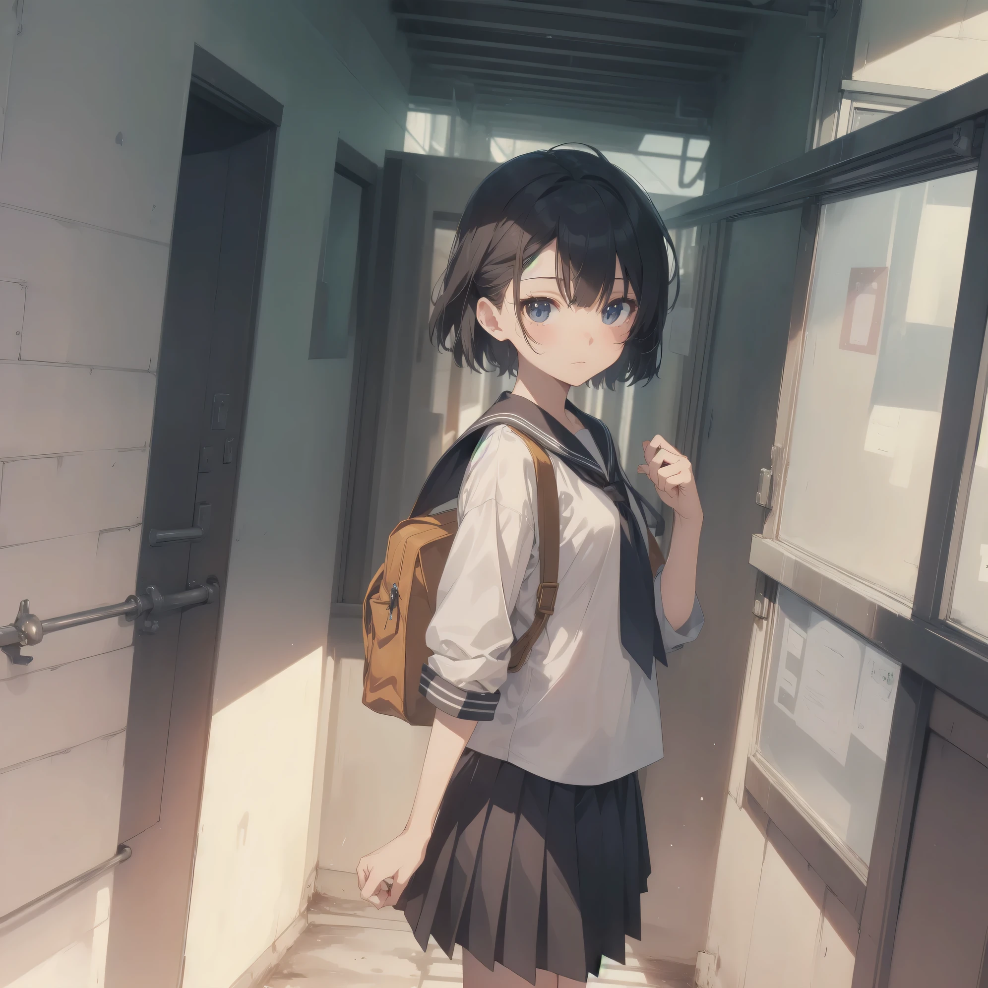 ultra-absurdres-Top quality by artist God, ultra-detailed, high resolution, anime moe artstyle, best anime 8k konachan wallpaper, pixiv contest winner, pool:2810, perfect anatomy,break, 1girl, (Please draw a girl walking sleepily to school alone. )break,(Solo,little female, -yeld:1.Full limbs, complete fingers,a junior hihort hair), short cut, flat chest, , small butt, small black eyes, beautiful detailed eyes, well-proportioned iris and pupils, expressive eyes, highres detailed hair, soft expression, salor school_uniform, sailor collar, serahuku, bow, pleated skirt,(Detailed Lighting), (Detailed background), in the School commute route. break,super detailed skin, Best cinematic lighting powered by famous artist, 8k,beauty illustration,photoshop_(medium),very aesthetic,break,((artist:drawfag )), artist:clamp ,artist:carnelian ,artist:kantoku ,
