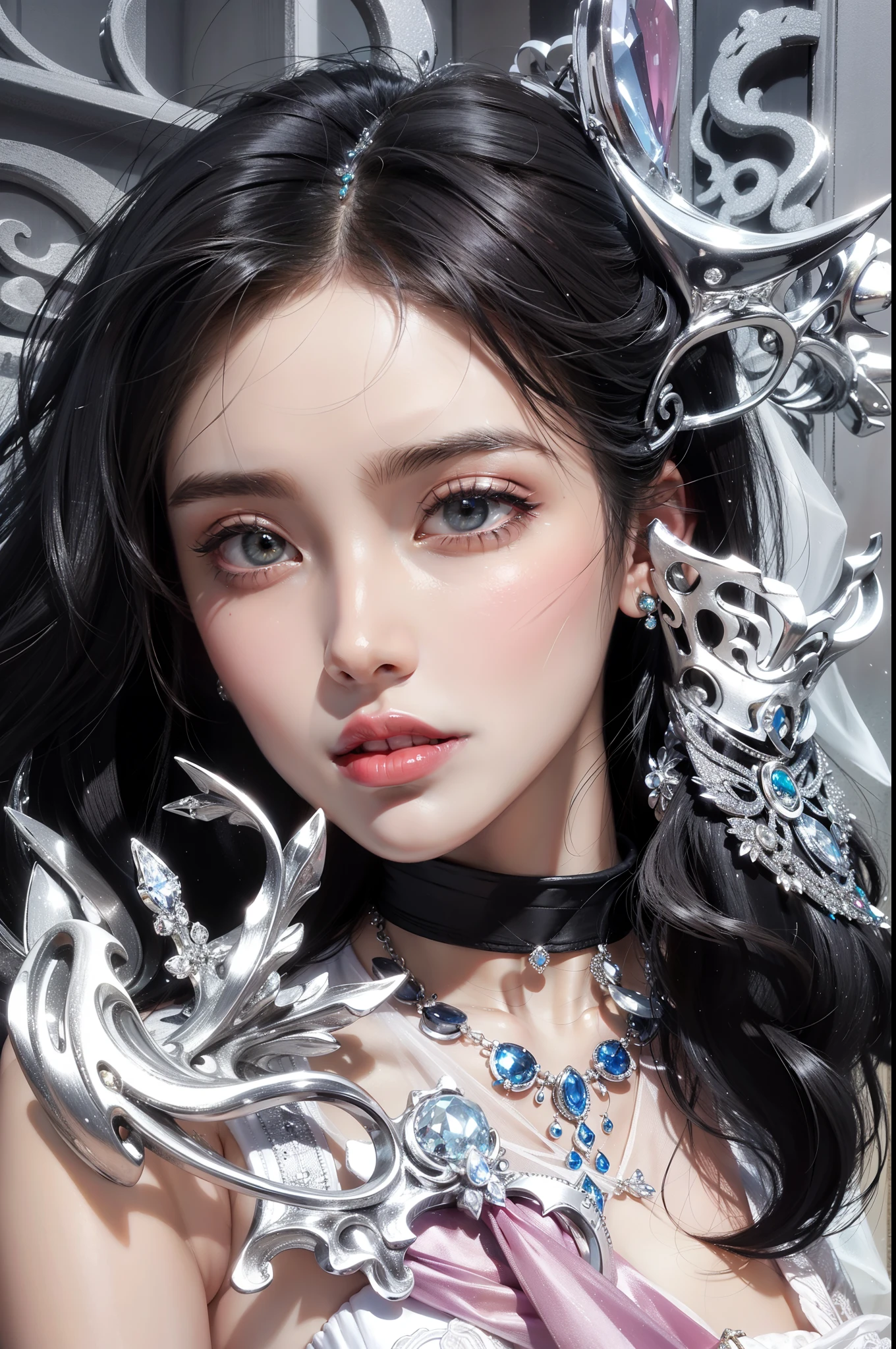 Royal sisters，Exquisite eyes，Frozen queen，Put the crown on your head，Detailed facial expressions body，Tall and big，Glamorous characters，Leg length，4k，HD，Sensual，White translucent lace，白皙The complete picture，Little cherry mouth，Beautiful and lovely，The complete picture，Rich facial details，Wear gorgeous jewelry，Royal Princess，Sparkling gemstone necklace，