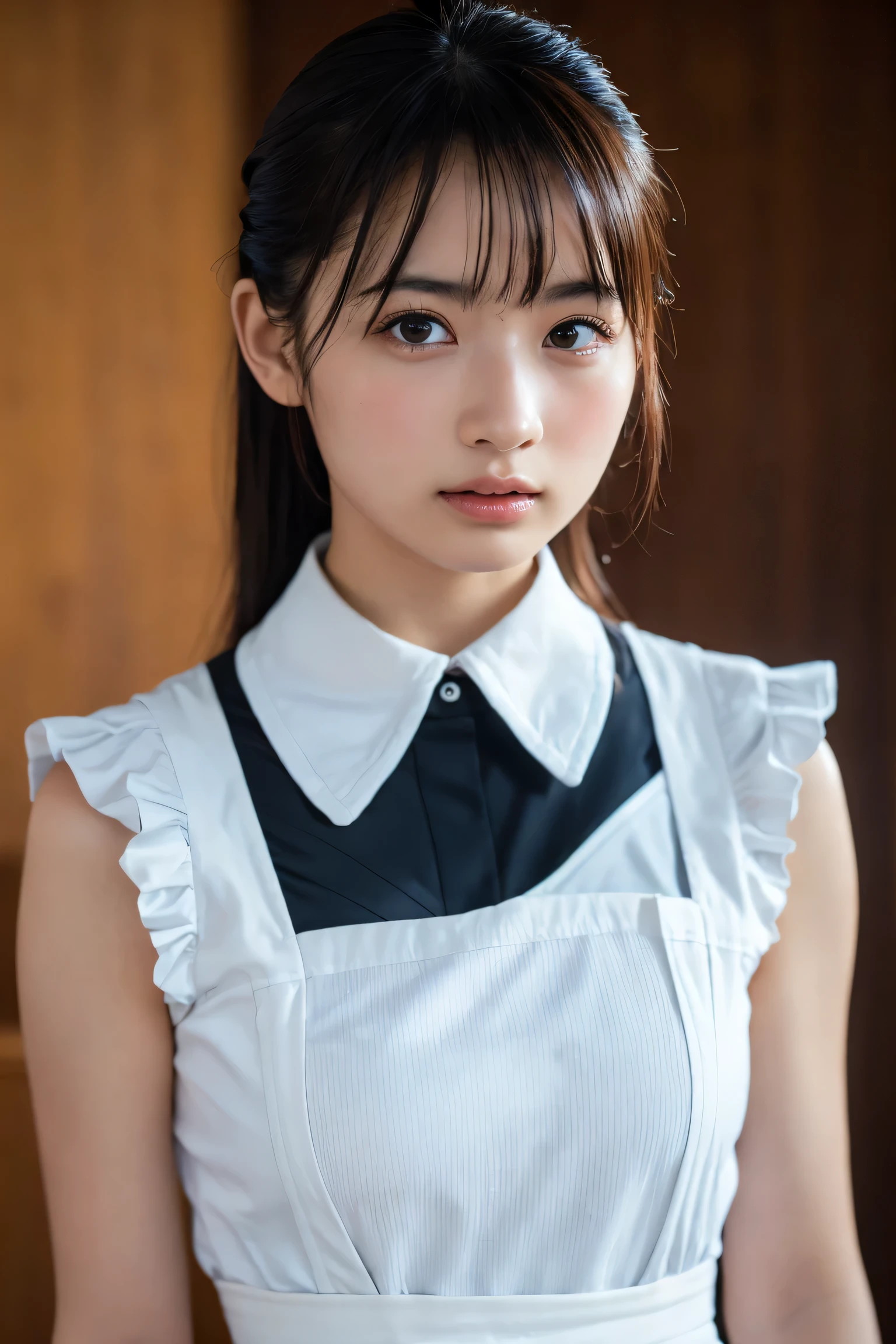 (8k, RAW Photos,highest quality, High resolution:1.1), (Ultra-realistic:1.4),(Realistic, Realistic:1.3),The Beauty of Japan、Rhythmic gymnastics club、Rhythmic Gymnastics Uniform、((Upper Body:1.3)),Maid Cafe、((Maid:1.3))