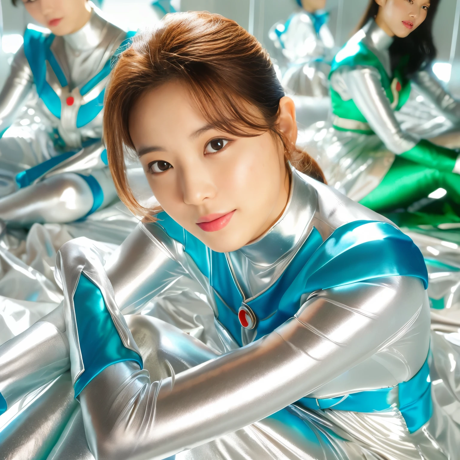 best image quality、Super high resolution、(realism:1.4)、Korean beauty star、The most beautiful KPOP star、horny face、Horny Korean makeup、erotic expression、A body that makes you want to touch it、erotic photos、((Realistic shiny satin fabric texture、High-gloss stretch satin fabric that is smooth and smooth to the touch.、The drape of the curved part of the shiny satin fabric、strong shiny costume、The smooth and beautiful quality and luster of the costumes、A shiny costume made of high-quality satin fabric with high density.、Smooth to the touch oil light liang ultra-class battleship skin coat COS、Super SentaiWomen&HeroineSuit、Texture of costumes that satin fetishists respond to、Thin, glossy stretch satin fabric)),8K photo quality