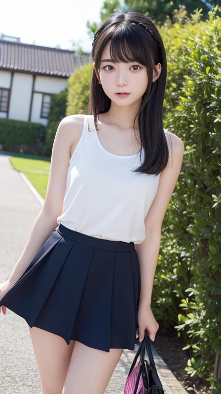 Lift up the skirt、showing panties、Show your underwear、Show me your panties here、Panties are clearly visible、8K、Detailed Description、Very high definition、Realistic、reality的、Real、live-action、reality、High resolution、Nogizaka46、japanese idol,beautiful girl、21 years old、White tight tank top、Knee-up-top angle of view、Mouth closed、Lacrosse court、sunny、Strong winds、Straight Long Hair、Headband、Very black hair、Pastel yellow flared mini skirt、Her skirt is flipped up、Hair blowing in the wind、pretty girl、Beauty、Large Breasts、Glowing Skin、Glowing Skin、Shiny Hair、Very white skin、Heavy makeup、Embarrassed、Embarrassed look、Slit eyes、Big Eyes、Double eyelids、Don&#39;t show your teeth、clear、showing panties