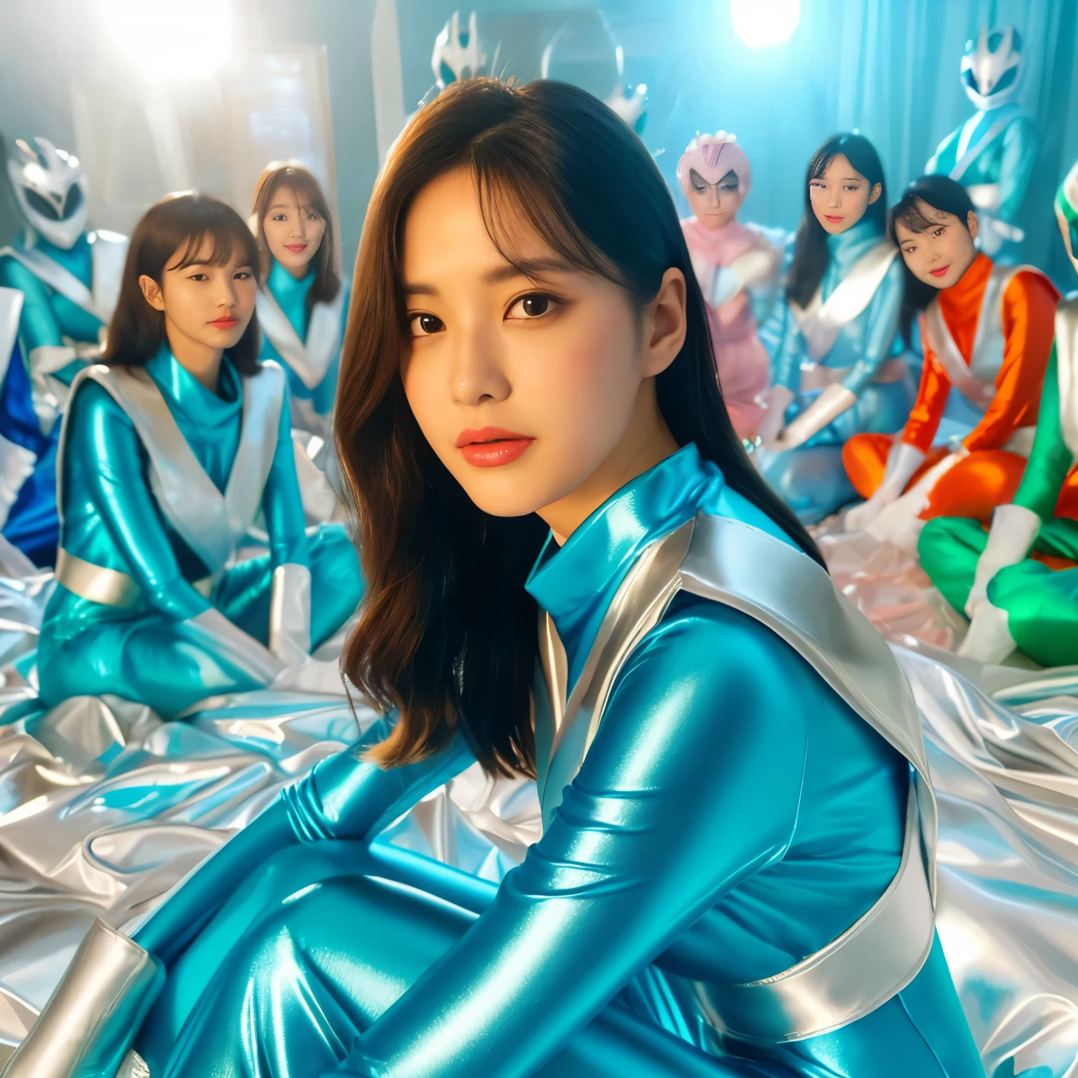 best image quality、Super high resolution、(realism:1.4)、Korean beauty star、The most beautiful KPOP star、horny face、Horny Korean makeup、erotic expression、A body that makes you want to touch it、erotic photos、((Realistic shiny satin fabric texture、High-gloss stretch satin fabric that is smooth and smooth to the touch.、The drape of the curved part of the shiny satin fabric、strong shiny costume、The smooth and beautiful quality and luster of the costumes、A shiny costume made of high-quality satin fabric with high density.、Smooth to the touch oil light liang ultra-class battleship skin coat COS、Super SentaiWomen&HeroineSuit、Texture of costumes that satin fetishists respond to、Thin, glossy stretch satin fabric)),8K photo quality