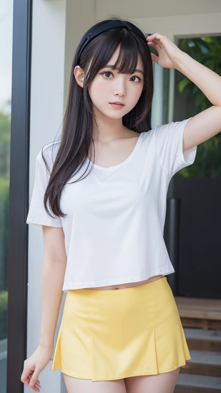 (Highest quality:1.5), (Real:1.4), (Ultra high definition:1.4), (No correction:1.4), (Skinny 18 year old girl), (1 Japanese very thin girl with flat chest in eighteen years old), (very thin body), skinny face, (Beautiful skin), (T-Shirts), (flare skirt), (very thin girl is standing front plain back ground), (18yo very thin girl is standing front plain back ground in studio), (front view of a flat chest girl), Photo studio, (Upper Body), (smile), (Turn your body forward), (very small breasts), (very thin), (Very thin), (flat chest), (girl is wearing T-shirt and flare skirt)