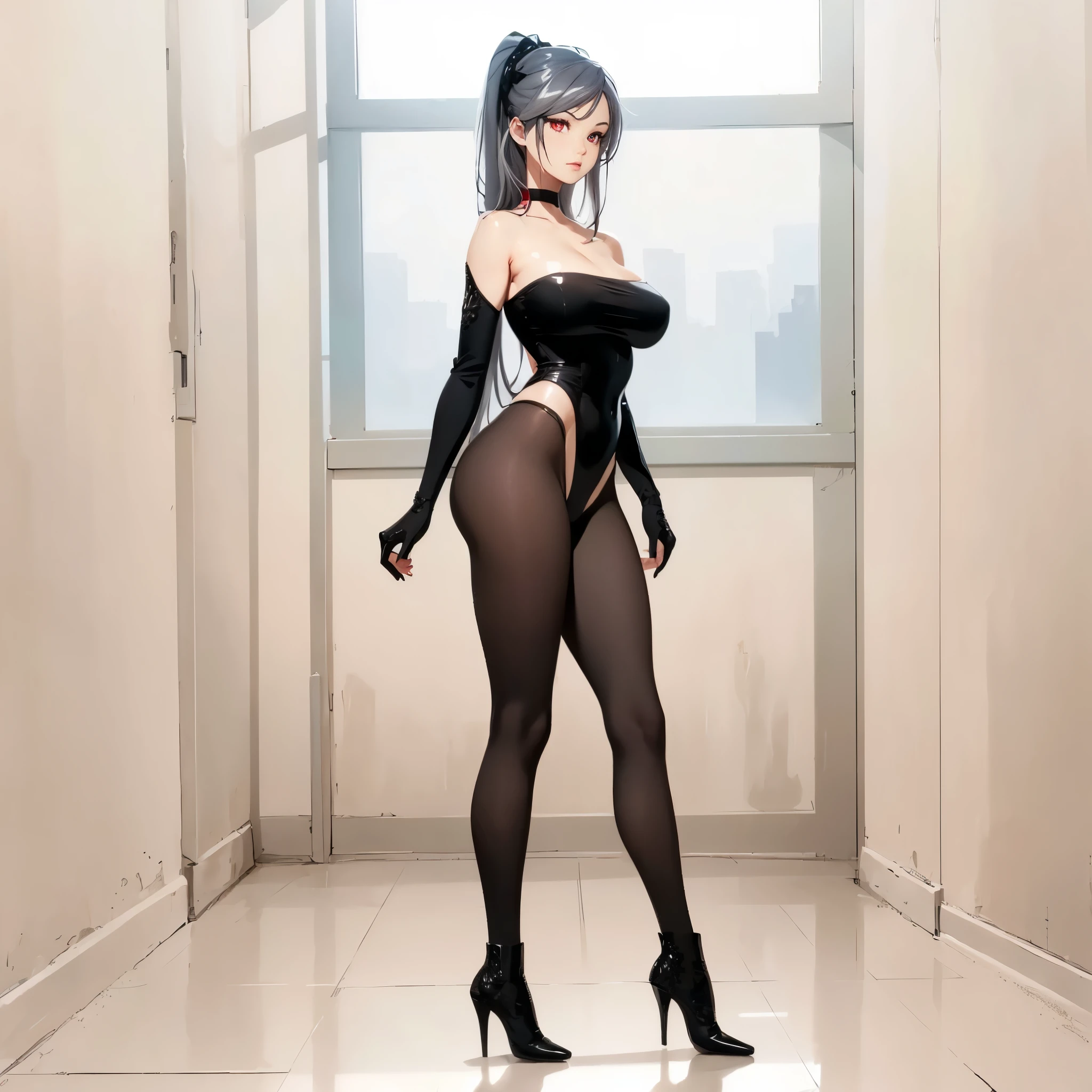 ((1girl, solo, full body, from side)), ((standing)), (perfect anatomy, perfect hands, perfect legs), beautiful body, natural proportions BREAK
extremely detailed face, (beautiful detailed eyes:1.6), (realistic pupils, realistic iris:1), expressive eyes, looking at viewer, (hyperrealistic:1), (detailed skin texture:1.2), smooth skin, (red eyes:1.6), (plain white hair:1.6), ((long hair)), BREAK
(skin tight:1.4), (black outfit:1.5) BREAK
(masterpiece:1.2), best quality, high resolution, (highly detailed shading), (realistic lighting:1.2), anime-style, perfect lighting, bright lighting, vibrant colors, dynamic tones, striking hues, 8k, absurd resolution, perfect shadows, hdr, UHD, ambient lighting, realistic, ultra-realistic, photo realistic, highly detailed, rich detail, luminous colors, fine texture, intricate design, professional illustration, (soft light), (illustration:0.8)