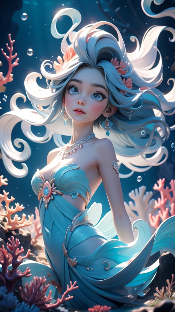 A beautiful woman with a jellyfish on her head, deep ocean lightning