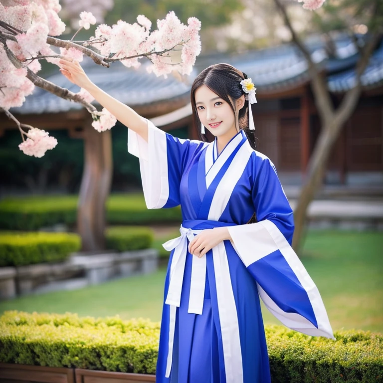 Asian woman Araffe in a blue and white dress poses for a photo, palace ， a girl in Hanfu, Hanfu, white Hanfu, Hanbok, Korean girl, korean Hanbok, beautiful south korean women, with ancient Chinese clothes, Wear ancient Chinese clothes, Ulzzang, Japanese clothes, Sakimi-chan, traditional art, ความงามแบบดั้งเดิมหญิงชาวเอเชียอาราฟเฟ่in kimonoโพสท่าถ่ายรูป, palace ， a girl in Hanfu, traditional art, fan art, Hanfu, fox and bush, Chinese girl, Wear ancient Chinese clothes, Miko, white Hanfu, Sakimi-chan, in kimono, Shikami, irelia, anime girl, sexy pose, on my bed, young and cute girl red expensive silk,