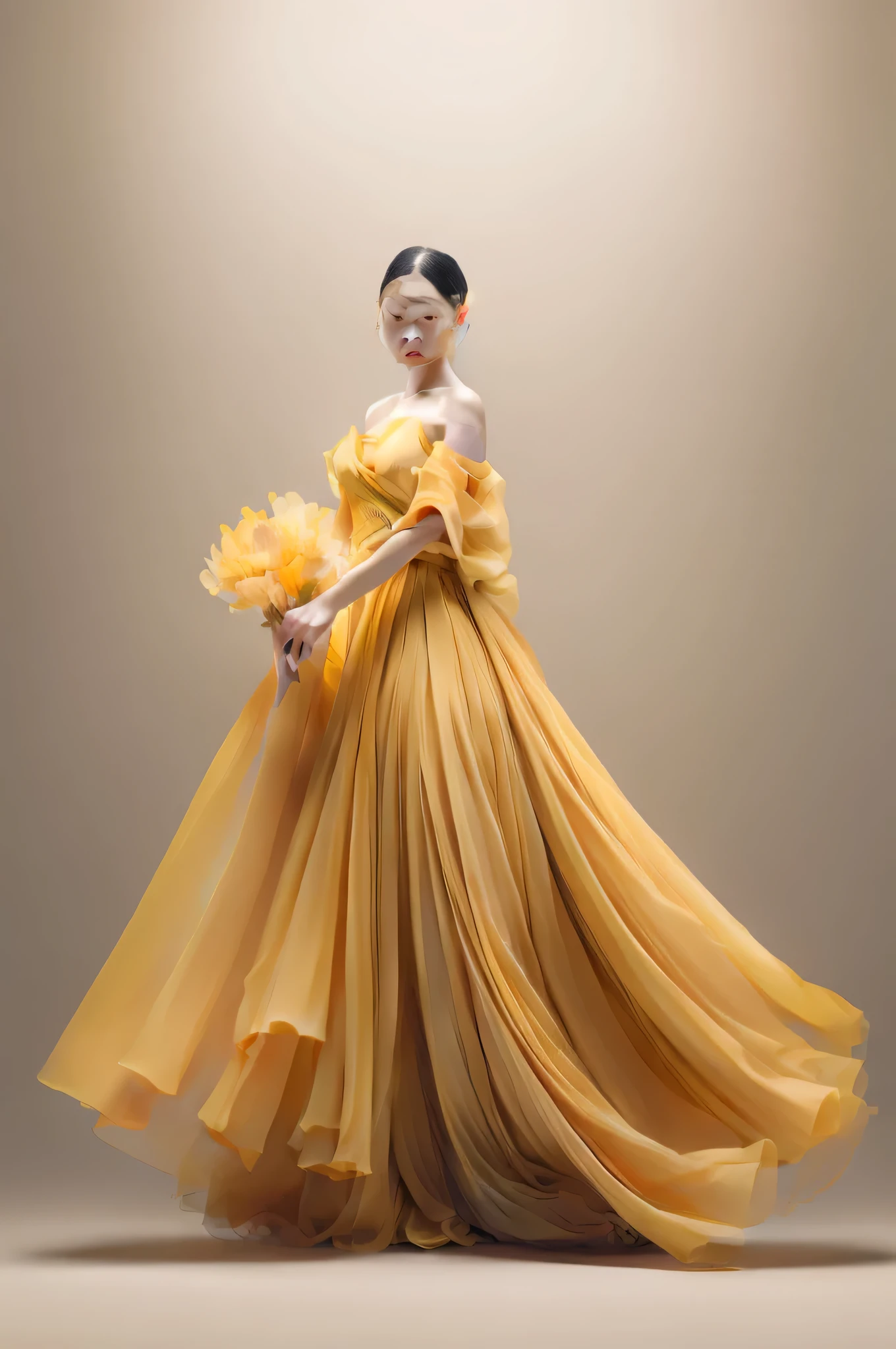 best quality,realistic,masterpiece,Highly detailed,HDR,UHD,8K,1girl,yellow theme,flower,