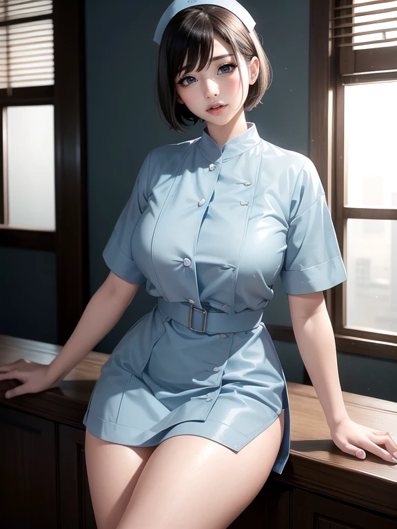 (Ultimate beauty), New Nurse, 非常にdetailed顔, detailedな唇, fine grain, Beautiful Eyes, Short pixie hairstyles for brunettes, ((Laugh with your mouth closed)), (((Wearing light blue nurse clothes)))), Big Breasts, (Thighs Thighs Thighs),  that&#39;that&#39;sit, perfectionなボディ, perfectionな顔, (((background: A hospital room with many medical devices)))、Cowboy Shot, (Depth of the written border), perfectionな画像リアリズム, With detailed background, detailedな衣装, perfection、Hyperrealism、Realistic、Maximum resolution 8K, (masterpiece), 非常にdetailed, Professional　22 year old Japanese woman,(非常にdetailedな肌)(Beautiful female body)(美しいBig Breasts)(Big Breasts)(Pale skin)(Pointed Chest),(Erect nipples)(Best image quality)(Hyperrealismの肖像画),(8K),(Ultra-realistic,最high quality, high quality, High resolution)(high quality texture)(Attention to detail)(Beautiful details)(detailed,Extremely detailed CG,detailed Texture)(Realistic facial expressions,masterpiece,in front,dynamic,bold),(((short pixie cut))),(Very thin hair)(Super Straight Hair:1.5)( sleek bangs,Very light coppery amber hair,Hair in one eye)　(((No clothes)))　(((Completely naked)))　(((nude)))　(((Emphasizing the expression of M-shaped open legs)))　(((Her nipples are visible)))(((Emphasis on the exposure of the genitals in the groin))　(((I&#39;No clothes)))　(((Front view)))　(((Accentuate the crotch)))　(((She is spreading her legs boldly)))　(((The lines of the body are clearly visible)))、(((Depiction of beautiful fingers)))　(((Beautiful body depiction)))　(((Accentuate the crotch)))(((I can see your thighs)))(((Sleep on your back)))(((Accurate M-shaped leg splits)))、(((Full body photo)))、(((Low angle photo)))、(((Correct ankle orientation)))(((The correct number of legs)))　(((Accurate Body Composition)))　(((正確な正面からのFull body photo)))(((Exact number of hands)))