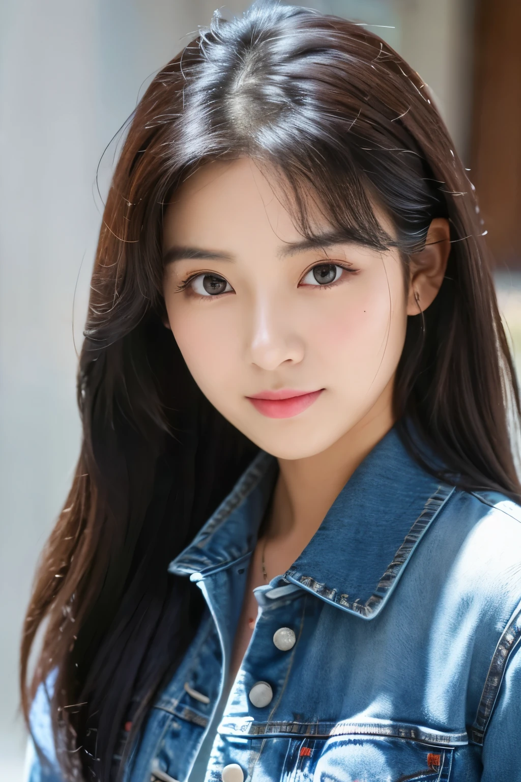 arafed woman in a denim jacket and black top posing for a picture, headshot profile picture, with round face, high quality portrait, 🤤 girl portrait, profile image, portait photo profile picture, young cute wan asian face, inspired by Kim Jeong-hui, inspired by Yanjun Cheng, xision wu, south east asian with round face, realistic. cheng yi