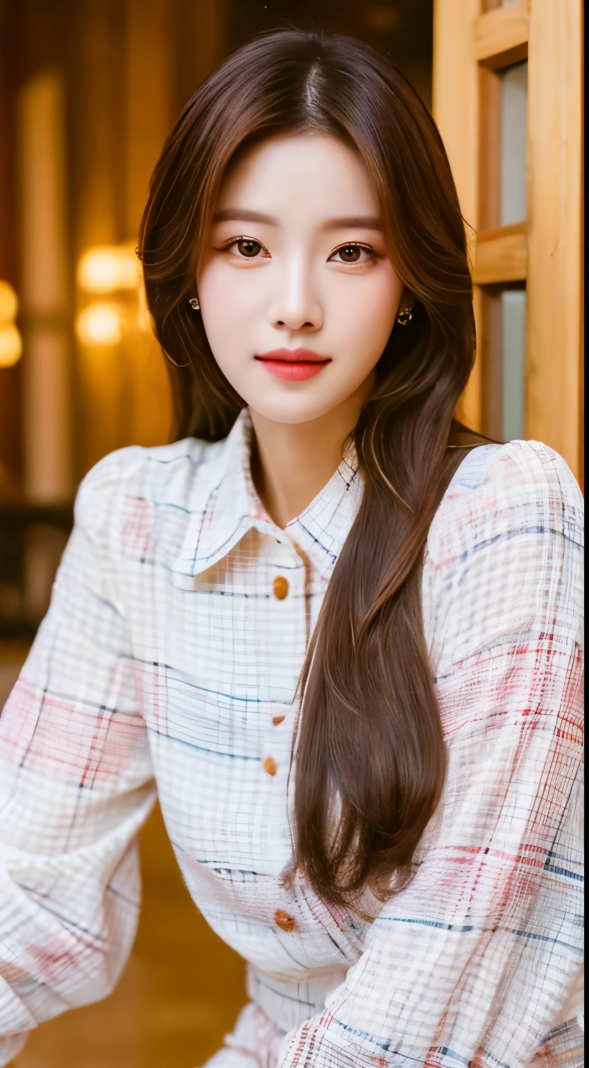 arafed woman in a plaid dress and a white shirt, portrait of jossi of blackpink, jaeyeon nam, jinyoung shin, captured on canon eos r 6, headshot profile picture, taejune kim, portrait of female korean idol, gongbi, kim doyoung, red velvet, yanjun chengt, sakimichan, heonhwa choe