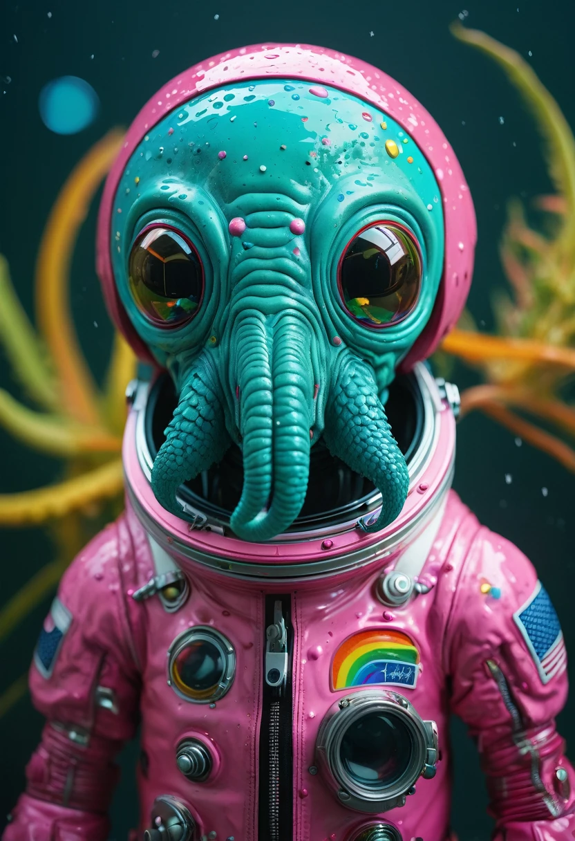 8K, ARTISTIC photogrAphy, best quAlity, mAsterpiece: 1.2), A (potrAit:1.2) Don Bluth Style  ASTRONAUT Cthulhu pink Toon Doll, full body RAW candid cinema, cyan hair, 16mm, color graded portra 400 film, remarkable color, ultra realistic, sad admosphere, dark lighting, oppressive atmosphere, depressive colors, kodak portra 400, photograph,r, Natural Light,  Pinhead lighgts, blur reflection, Brush Strokes, Smooth, abstract, Splatter, Oil On Canvas, rainbow colors, fractal isometrics details bioluminescens : a stunning realistic photograph of wet bone structure, 3d render, octane render, intricately detailed, titanium decorative headdress, cinematic, trending on artstation | Isometric | Centered