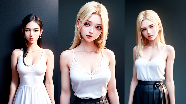 ((masterpiece, Top quality, Ultra-clear, HD)), Solitary, beautiful girl, Shining eyes, Perfect eyes, 18 years old, winry rockbell, winry rockbell, blue eyes, Blonde Hair, off and on long hair, skirt, shirt, Jewel-like, white shirt, pleated skirt, ear nipple ring, Sleeveless, blue skirt, arms, Sleeveless shirt, off and on indoors, off and on looking at viewer, off and on (masterpiece:1.2), Best quality, high resolution, Unity8k wallpaper, (Implications:0.8), (Beautiful and delicate eyes:1.6), Extremely detailed face, perfect ligthing, Extremely detailed CG, (Perfect hands, perfect anatomy),