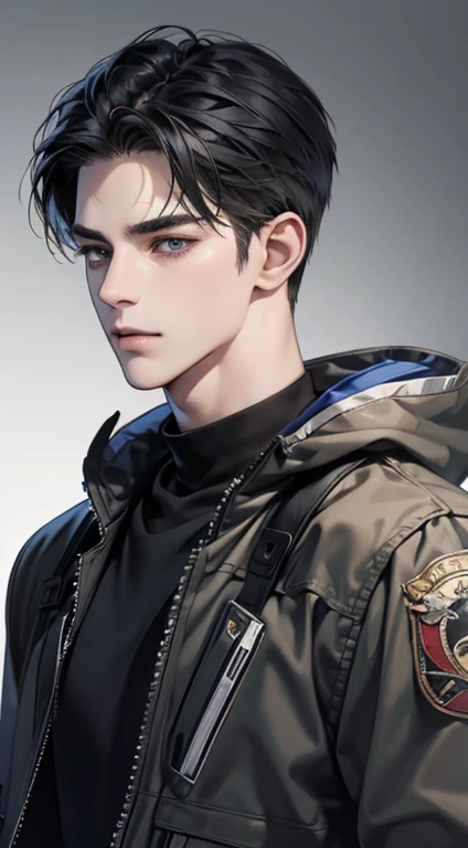 (best quality digital art digital illustration 4k high resolution beautiful image hyperdetailed image perfect lines dark lighting Wallpaper) (1:1 photorealistic) (neutral colors hdr 1.4) (anime style) an adult 25 year old man (expressionless perfect detailed face) medium black hair modern clothes dystopia