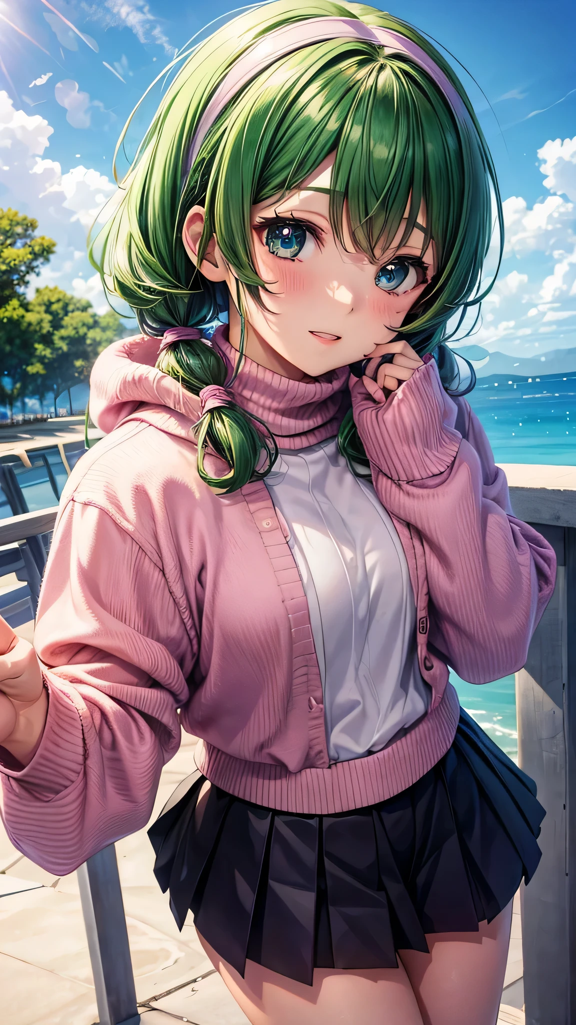 solo, 1girl, yamagishi fuuka, gekkoukan high , turtleneck sweater,