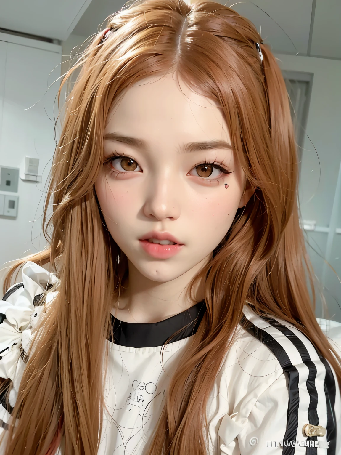 Araped Asian with long red hair and pigtails, portrait of Josh is Blackpink, Jenny Blackpink, Blackpink's Roseanne Park, Josh is Blackpink, Young lovely Korean face, Best Face, Popular Korean Makeup, Jaeyeon Nam, cute and pale korean face, Female Korean Idol Portrait, Jinyoung Shin, popular korean makeup, Please park from the minute