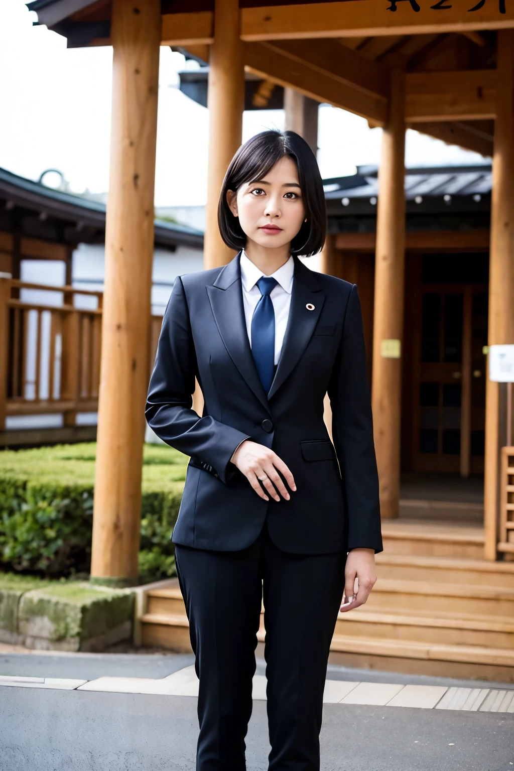 politician、30th Generation、Black formal attire、woman、Standing upright、Facing forward、Black Hair、Japanese、serious