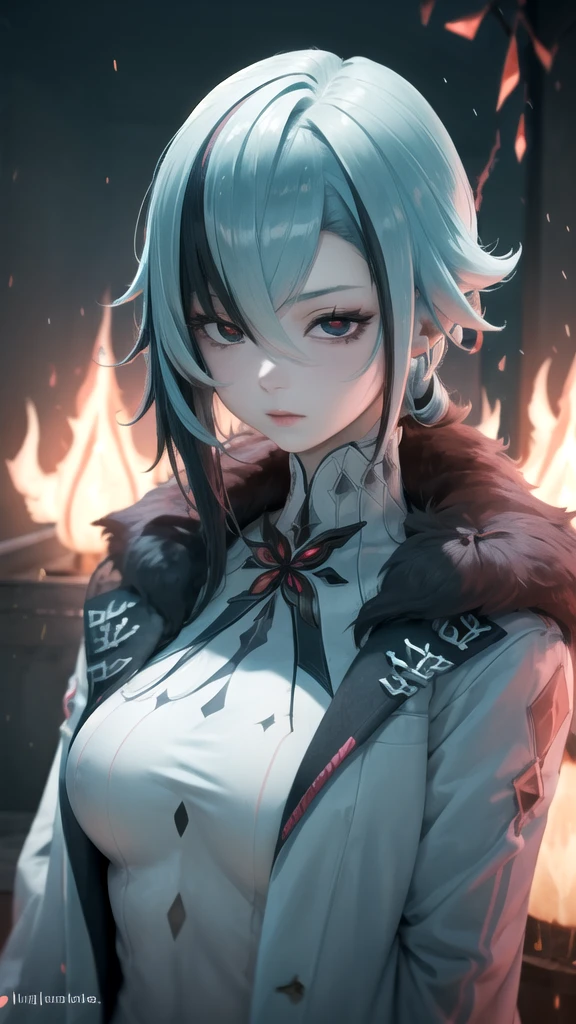 (High Detail:1.2) Anime Girl, (Cinematic Lighting, Delicate Colors), (Ember:1.2), Lighting Calm, Wind, Fog. Turquoise, delta tones.