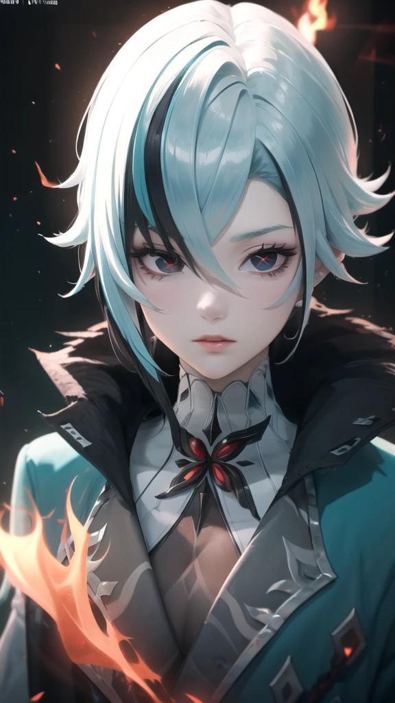 (High Detail:1.2) Anime Girl, (Cinematic Lighting, Delicate Colors), (Ember:1.2), Lighting Calm, Wind, Fog. Turquoise, delta tones.