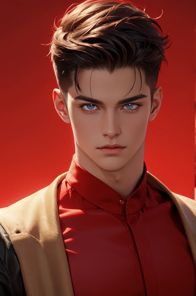 1boy,red background,absurdres,masterpiece,highres,intricately detailed,a gay man,sexy,muscular,strutting outdoors,gorgeous eyes,detailed face,pouring rain,outdoors,global illumination,subsurface scattering,
