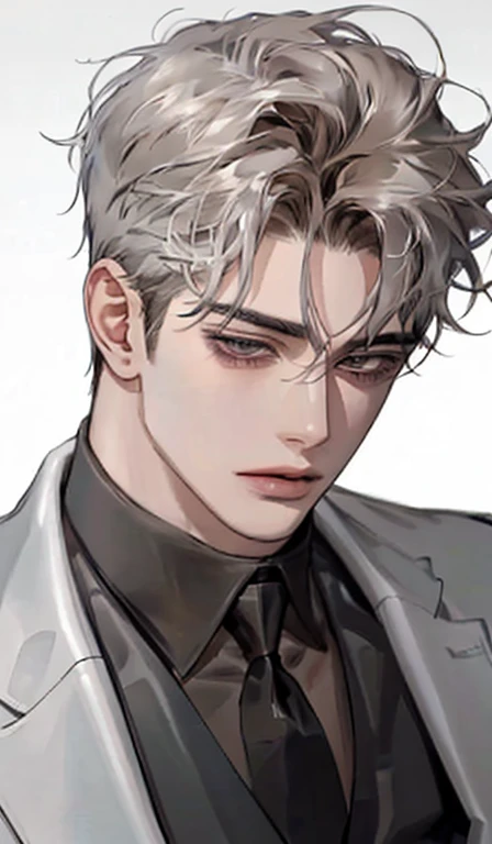1man, portrait, beautiful handsome, solo, lips,  male focus, random colour, looking at viewer, short hair, gentle expression, suit.
