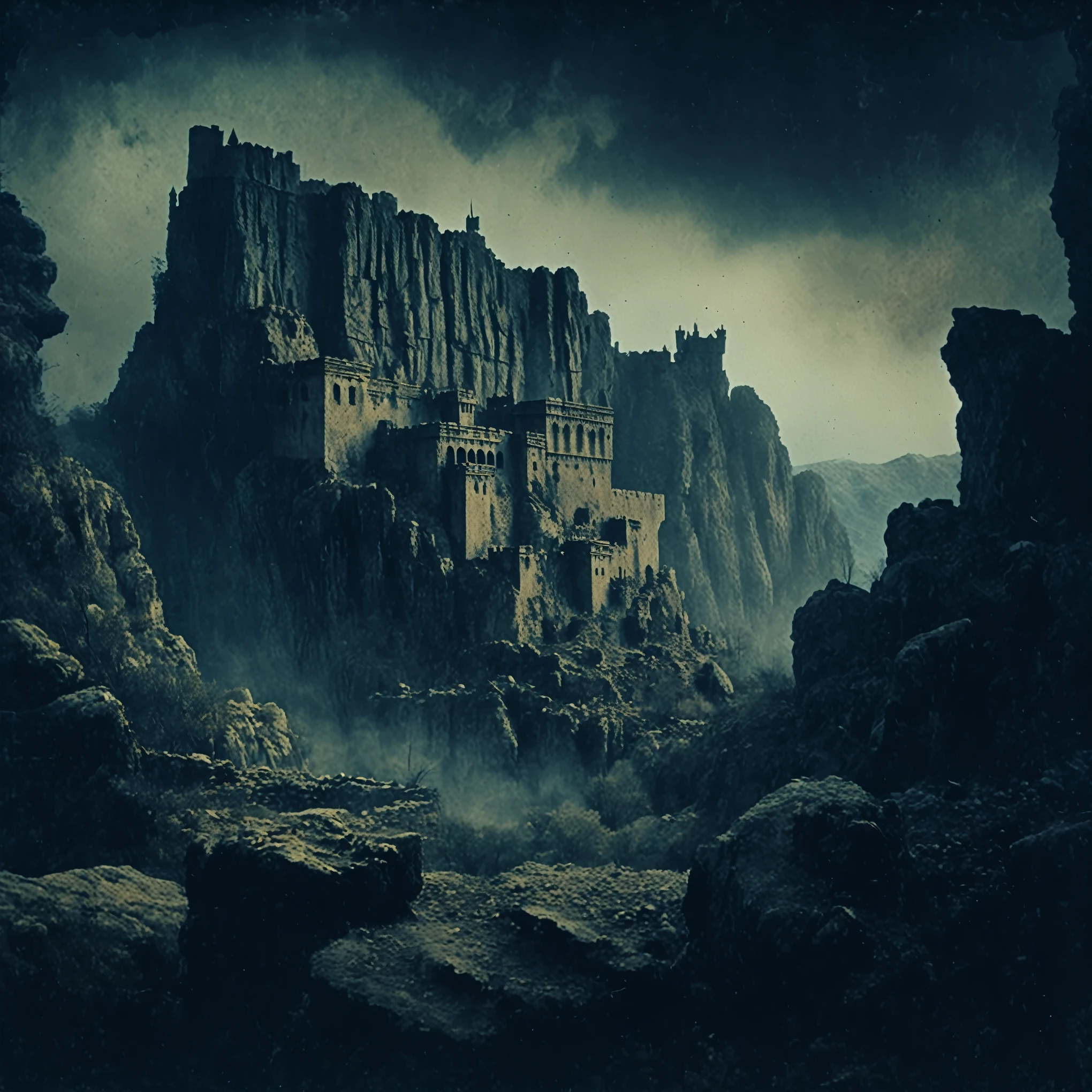 arafed castle in the middle of a rocky mountain range, dramatic matte painting, epic cinematic matte painting, dark ruins landscape, intricate matte painting, extravagant matte painting, digital matte painting, 3 d render and matte painting, 8 k matte painting, 8k matte painting, matte painting in fantasy style, epic matte painting, detailed matte painting, a detailed matte painting