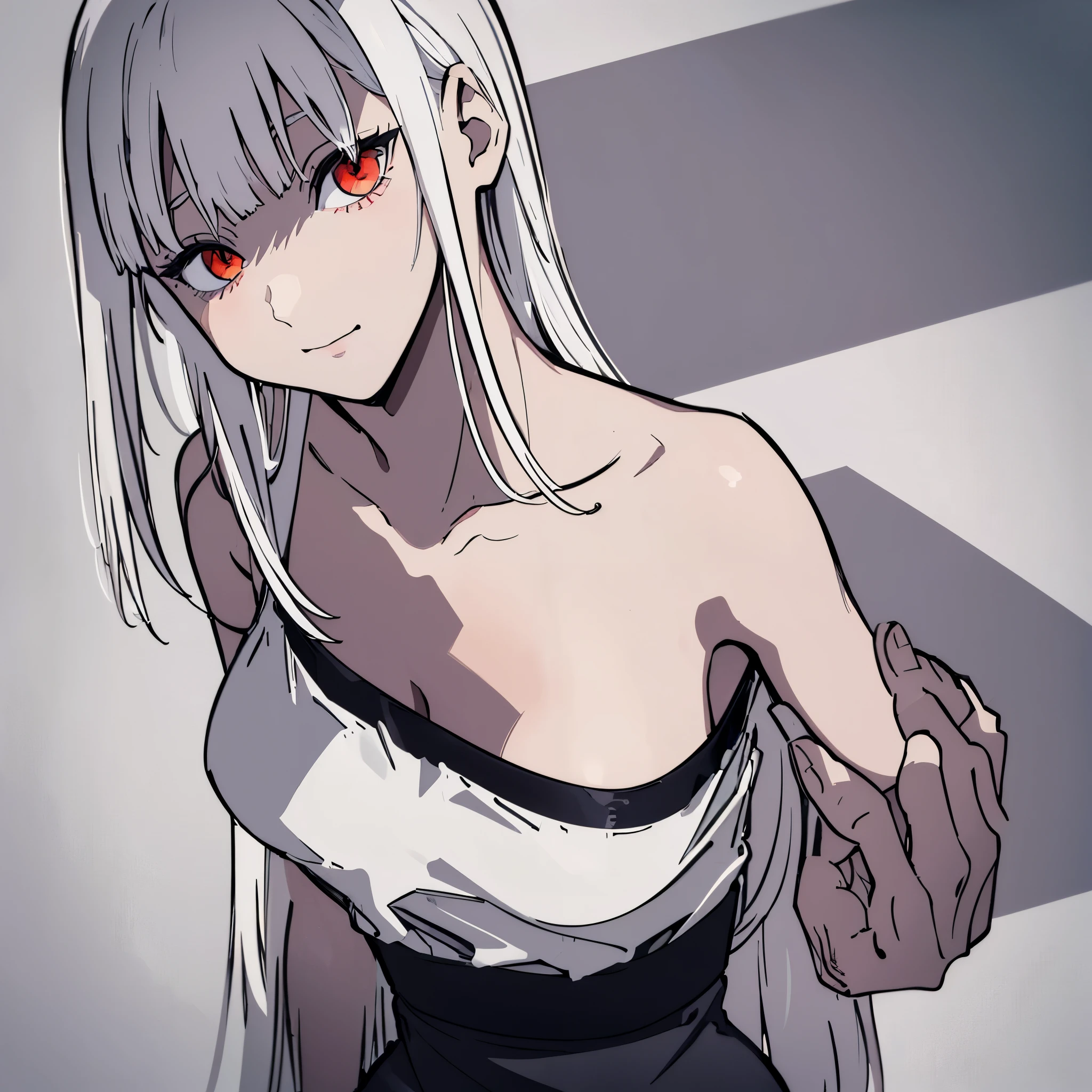 ((1 girl,20 years old)),solo,white hair,long hair,(((white skin,pale skin,colored skin))),elf ear,(((naked))),(white background,line drawing),upper body,looking to viewer